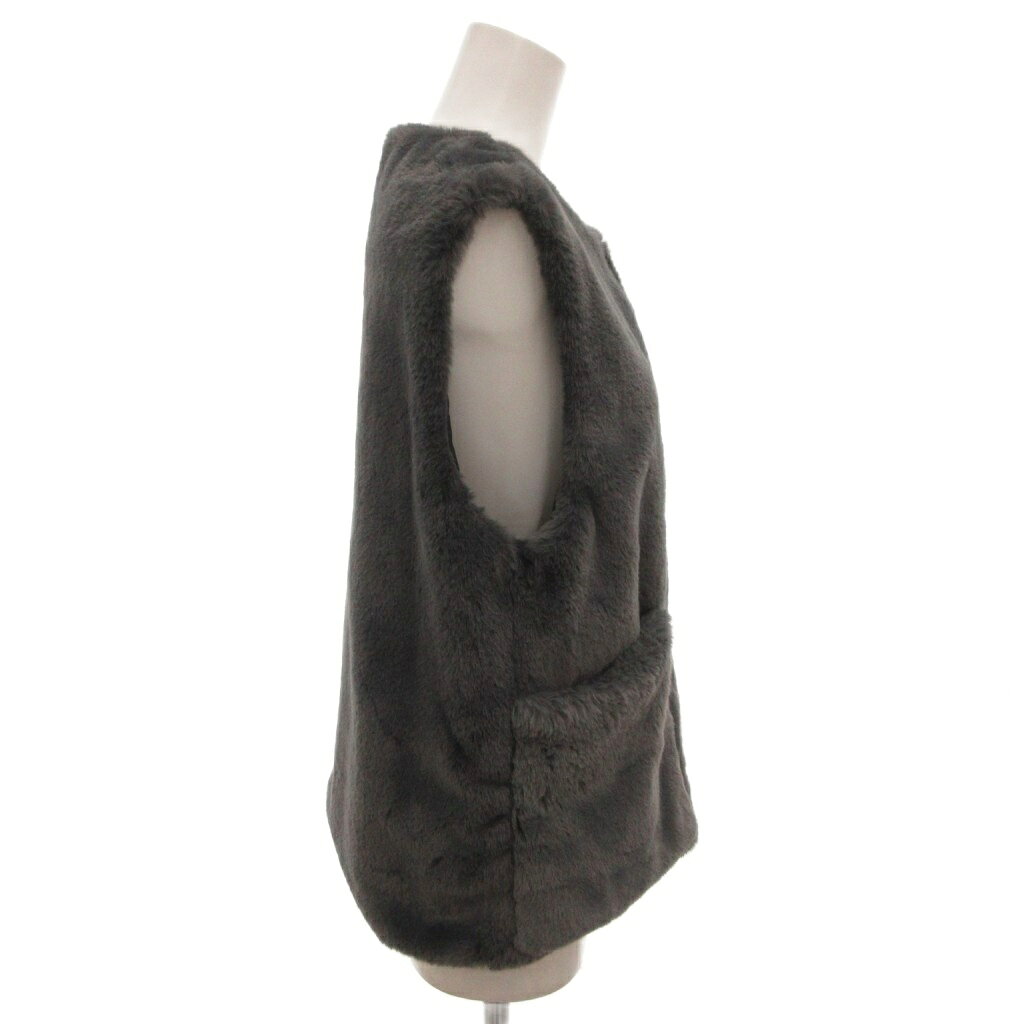【中古】ザラ ZARA エコファーベスト ジレ ノーカラー グレー 13-14 164cm /FF レ...