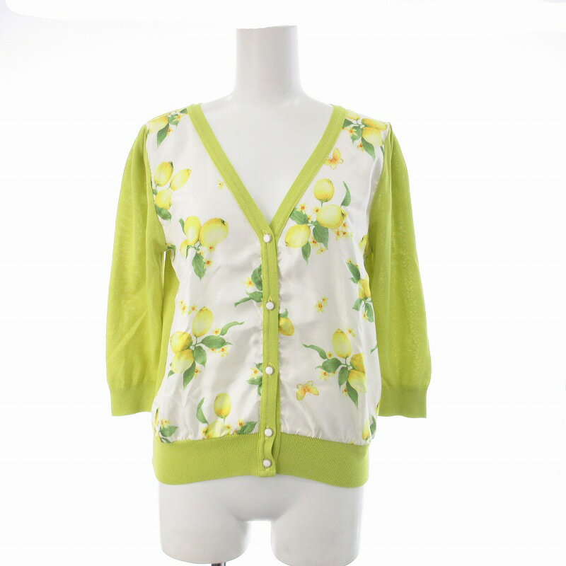 【中古】チェスティ Chesty カーディガン カットソー 七分袖 レモン柄 切替 ニット F 緑 グリーン /MM レディース 【ベクトル 古着】 241127