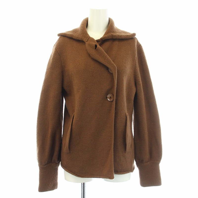 【中古】ケイタマルヤマ KEITA MARUYAMA ニットカーディガン ビックカラー 長袖 ウール 2 M 茶 ブラウン /BB レディース 【ベクトル 古着】 250107