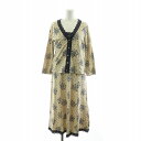 【中古】ローラアシュレイ LAURA ASHLEY アンサンブル 花柄 ノースリーブワンピース カーディガン ロング 麻 リネン M ベージュ ネイビー TSJ247H7 /NQ レディース 【ベクトル 古着】 250413