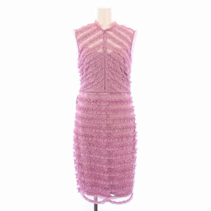 【中古】未使用品 リプシー ロンドン LIPSY LONDON フリル ドットメッシュ ワンピース ノースリーブ ひざ丈 12 ピンク /BM レディース 【ベクトル 古着】 250528