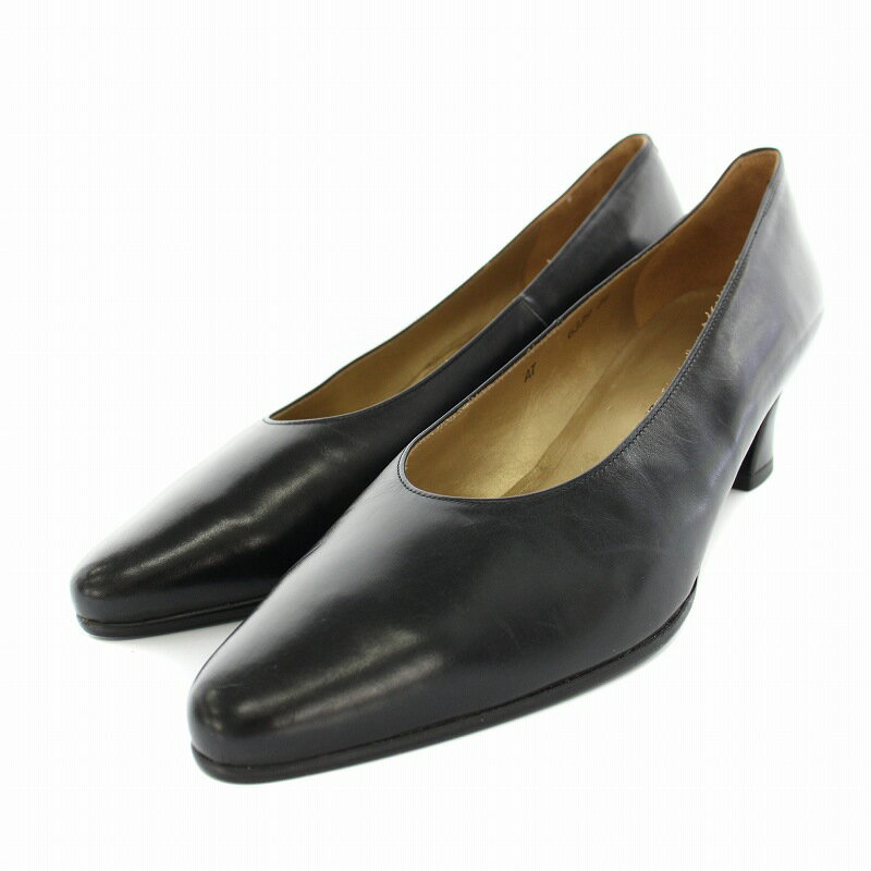 【中古】イヴサンローラン YVES SAINT LAURENT パンプス アーモンドトゥ チャンキーヒール レザー カサンドラ 36 23.0cm 黒 ブラック AT 6339 /YT レディース 【ベクトル 古着】 250704