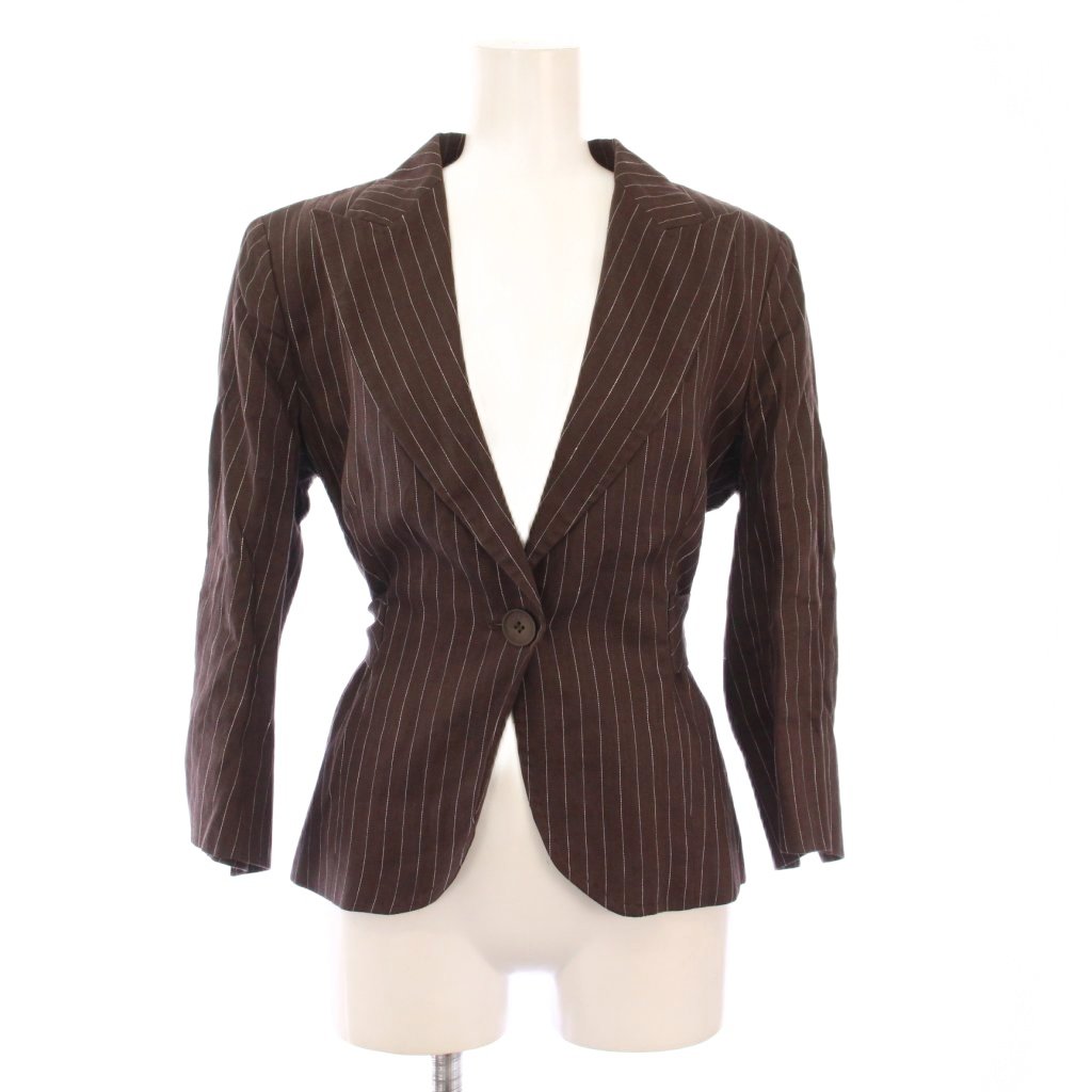 【中古】マックスマーラ MAX MARA テーラードジャケット アウター シングル 総裏地 麻 リネン リボン ストライプ柄 40 茶 ブラウン /BB レディース 【ベクトル 古着】 250925