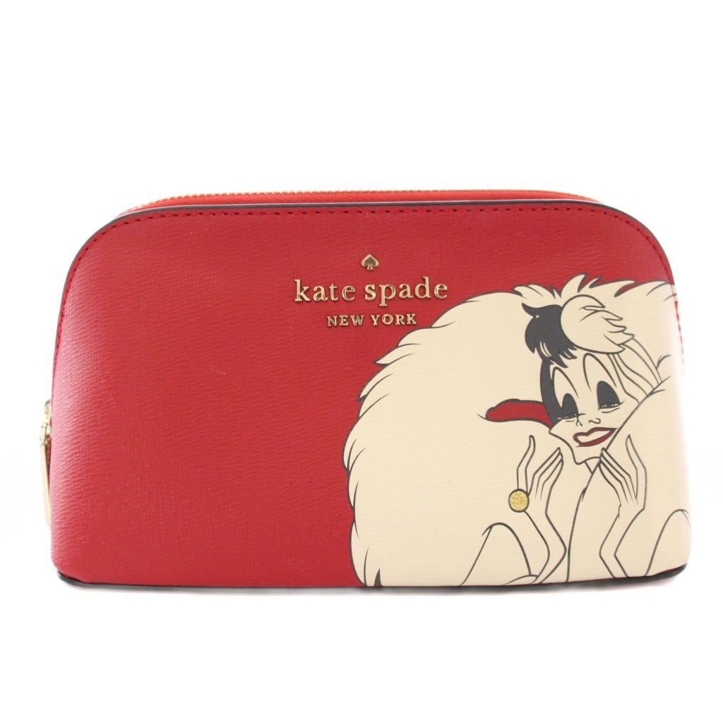 【中古】ケイトスペード KATE SPADE Small Cosmetic Case Disney ポーチ ラウンドファスナー レザー 赤 K8243 /TK レディース 【ベクトル 古着】 260216