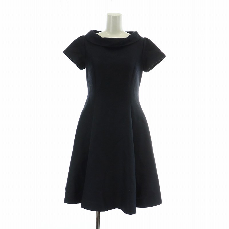 【中古】フォクシー FOXEY 37916 Dress ワンピース ウール シルク混 半袖 ひざ丈 レース 38 S 紺 ネイビー /XZ ■EC レディース 【ベクトル 古着】 241129