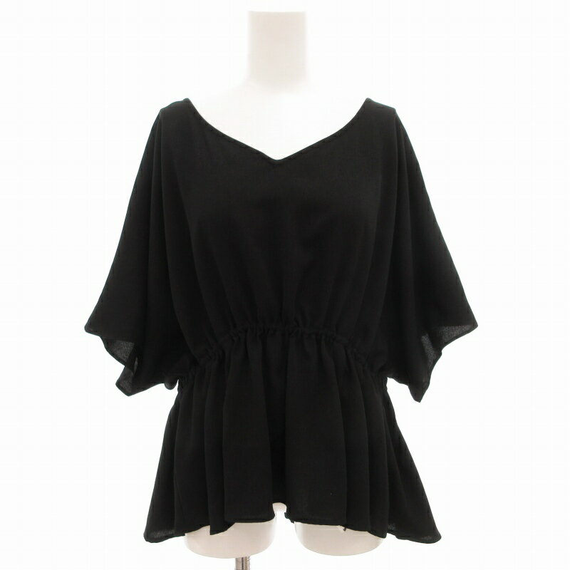 【中古】ケイビーエフ KBF アーバンリサーチ シフォンチュニックブラウス カットソー 半袖 プルオーバー Vネック F 黒 ブラック /GV レディース 【ベクトル 古着】 250704