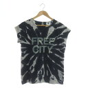 【中古】フリーシティ FREE CITY ロゴプリントタイダイスウェットTシャツ 半袖 1 紺 ネイビー グレー /MY ■OS ■SH メンズ 【ベクトル 古着】 221107