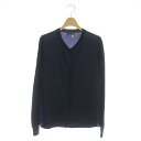 【中古】ランバン LANVIN ニット カーディガン 長袖 シルクコットン 切替 クルーネック XS 紺 ネイビー /AA ■OS ■SH レディース 【ベクトル 古着】 221201