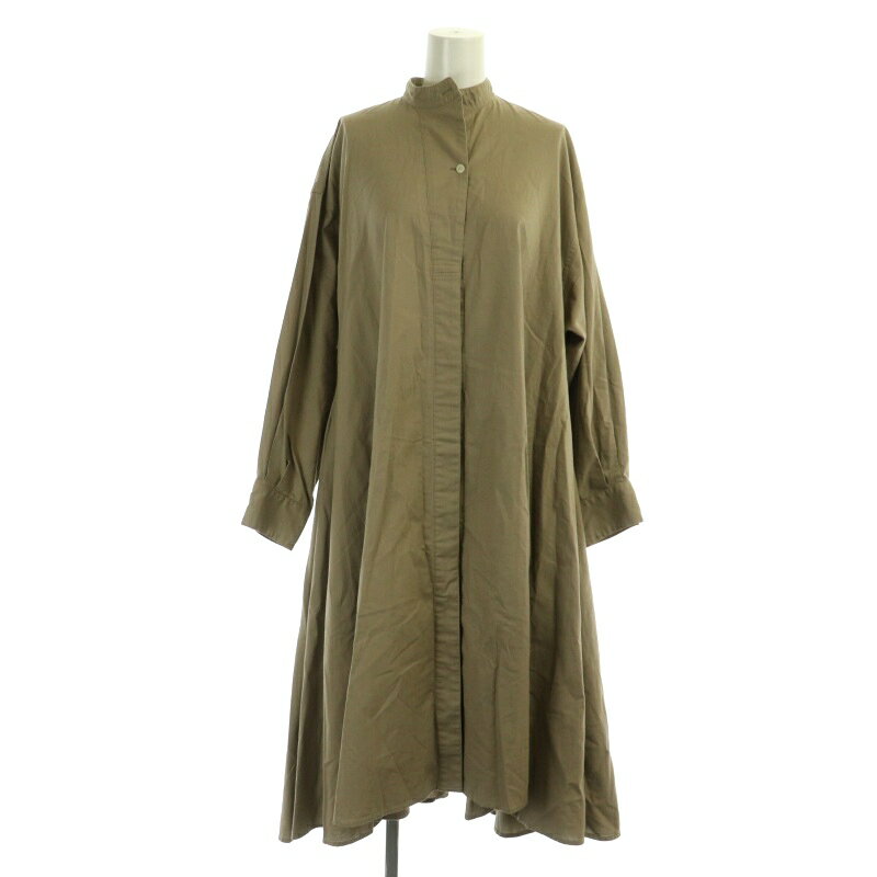 【中古】フローレント FLORENT 21SS Flair shirt dress バンドカラーシャツワンピース 長袖 ロング フレア 前開き 00 ライトブラウン /..