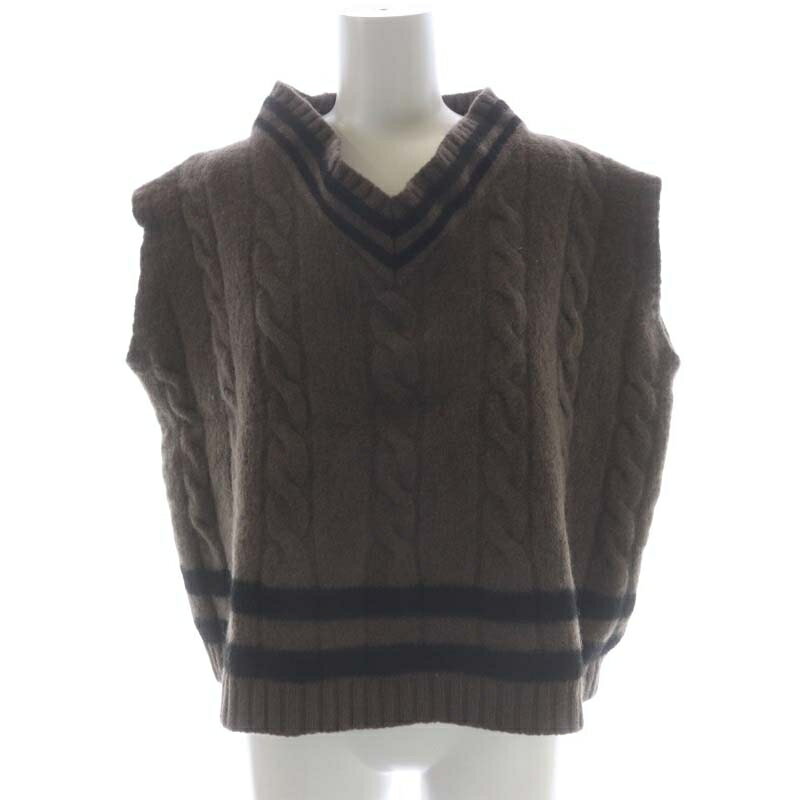 【中古】オールドダービーニットウェア Oldderby Knitwear ウール Vネック ケーブルニット チルデン ベスト プルオーバー L 茶 黒 ブラウン ブラック /HK ■OS 【ベクトル 古着】 231128