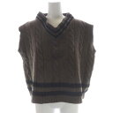 【中古】オールドダービーニットウェア Oldderby Knitwear ウール Vネック ケーブルニット チルデン ベスト プルオーバー L 茶 黒 ブラウン ブラック /HK ■OS 【ベクトル 古着】 231128(4)