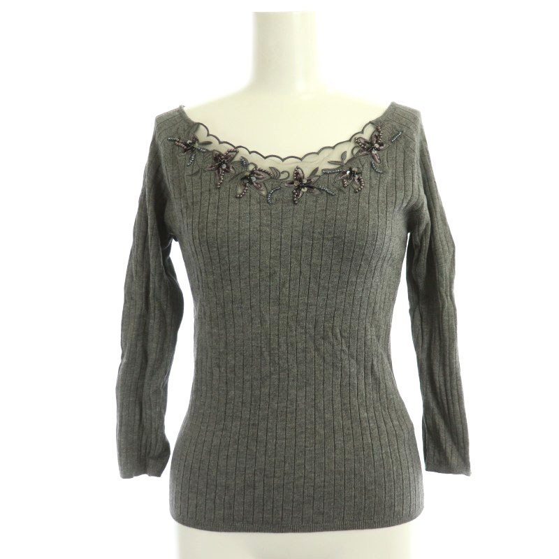 【中古】アプワイザーリッシェ Apuweiser-riche ビジューニット カットソー 七分袖 装飾 リブ チュール..