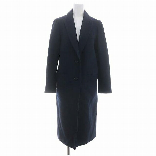 【中古】ユナイテッドアローズ UNITED ARROWS チェスターコート アウター ロング 総裏地 ウール 38 紺 ネイビー /DO ■OS レディース 【ベクトル 古着】 240229