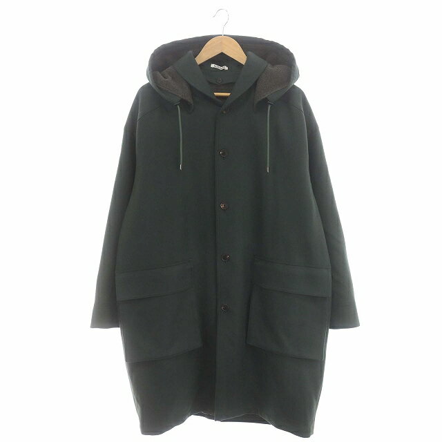 【中古】オーラリー AURALEE 23AW LIGHT MELTON HOODED LINER COAT コート アウター ロング フード付き ライナー付き 3 深緑 ダークグリーン /ES ■OS ■SH メンズ 【ベクトル 古着】 240311