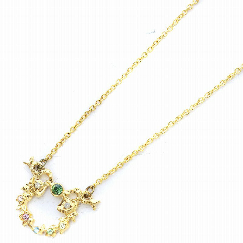 【中古】ミハエルネグリン Michal Negrin ネックレス チェーン ペンダント アクセサリー ラインストーン ロゴプレート ゴールドカラー /KW レディース 【ベクトル 古着】 240419