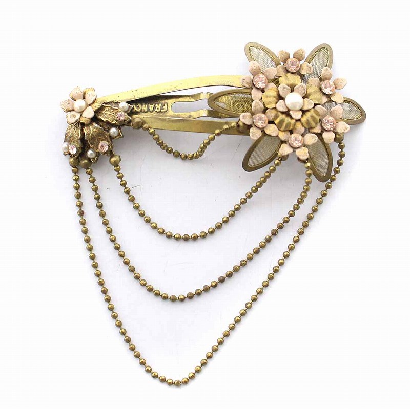 【中古】ミハエルネグリン Michal Negrin 花モチーフ ヘアピン ヘアアクセサリー ヘアクリップ ビジュー ゴールド色 薄ピンク /YM レディース 【ベクトル 古着】 240425