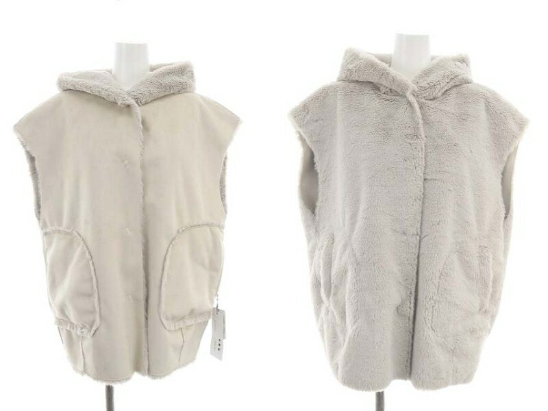 【中古】未使用品 スリードッツ three dots Double face fake fur hooded vest ベスト ダブルフェイス フェイクファー フード アウター..