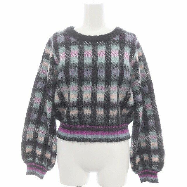 エミリアウィズ EmiriaWiz Cotton cloud check knit tops ニット セーター チェック 長袖 S 黒 紫 水色 /HK ■OS レディース  240521