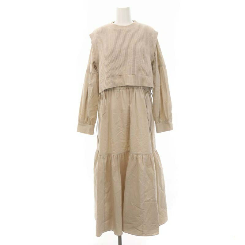 【中古】リランドチュール Rirandture 23SS セットアップ 2点セット ベスト ニット クロップド シャツワンピース ロング 長袖 ティアード 2 ベージュ /DO ■OS レディース 【ベクトル 古着】 240712