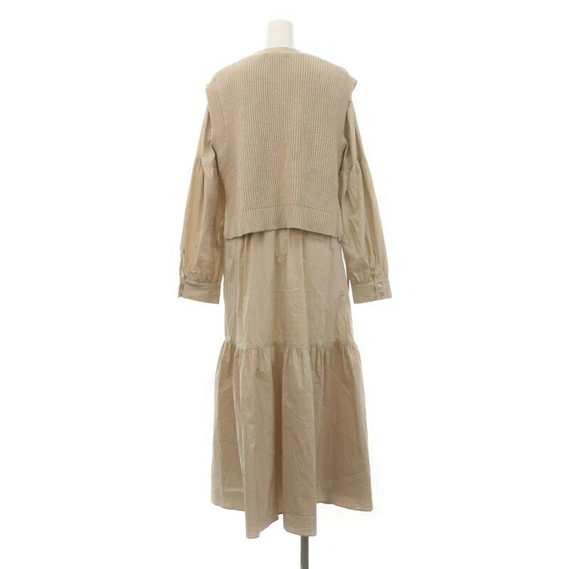 【中古】リランドチュール Rirandture 23SS セットアップ 2点セット ベスト ニット クロップド シャツワンピース ロング 長袖 ティアード 2 ベージュ /DO ■OS レディース 【ベクトル 古着】 240712