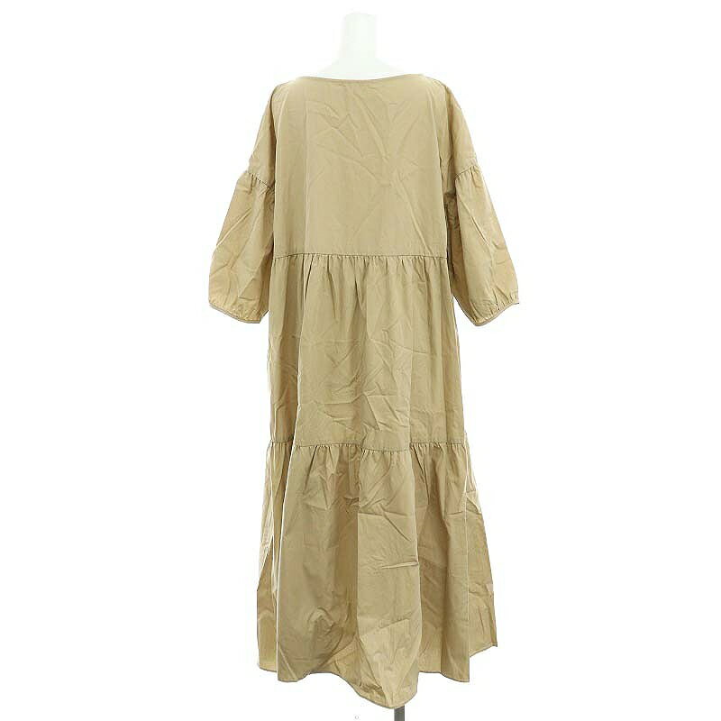 【中古】ザライブラリー THE LIBRARY 23SS ティアードワンピース ロング 七分袖 ギャザー コットン F ベージュ /ES ■OS レディース 【ベクトル 古着】 240718