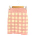 【中古】ココットパリ COCOTTE PARIS ギンガムチェック ニットスカート タイトスカート ミニ S ピンク アイボリー /DF ■OS レディース 【ベクトル 古着】 240920(4)