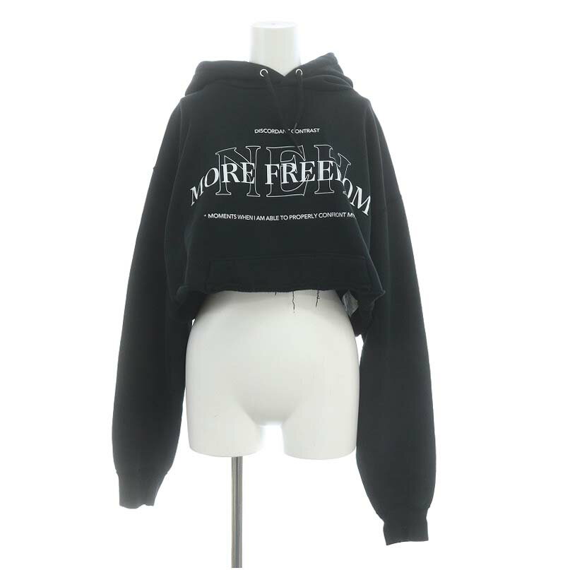 【中古】スキン SKIN 23SS HOODIE SHORT SWEATSHIRTS パーカー プルオーバー 長袖 JOURNAL STANDARD LESSAGE別注 黒 ブラック /HK ■OS ■SH レディース 【ベクトル 古着】 241010