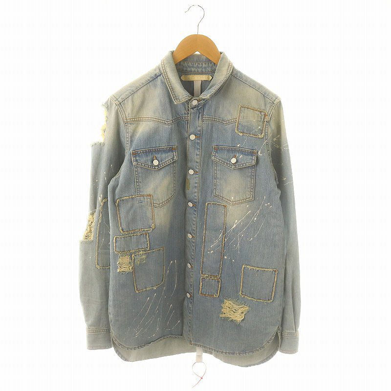 【中古】オフホワイト OFF WHITE ダメージ加工デニムシャツジャケット ジージャン Gジャン S ライトブルー /DF ■OS ■SH メンズ 【ベクトル 古着】 241112