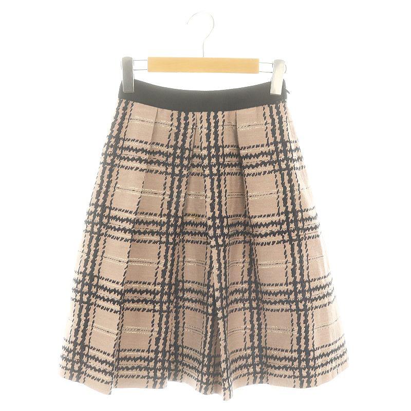 【中古】アナイ ANAYI チェック タック スカート 膝丈 フレア 38 ピンク 濃紺 ダークネイビー /NR ■OS レディース 【ベクトル 古着】 241114