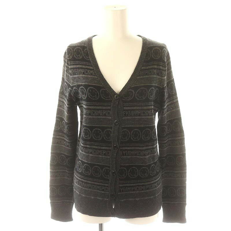 【中古】ヒステリックグラマー HYSTERIC GLAMOUR KURT COBAIN カシミヤ混 カーディガン ニット 総柄 長袖 F グレー ブラック 黒 /HK ■OS レディース 【ベクトル 古着】 241204