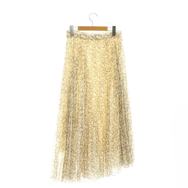 【中古】ボールジー BALLSEY トゥモローランド TOMORROWLAND ビットプリントアシンメトリープリーツスカート ロング丈 34 S オフホワイト /KO ■OS レディース 【ベクトル 古着】 241213