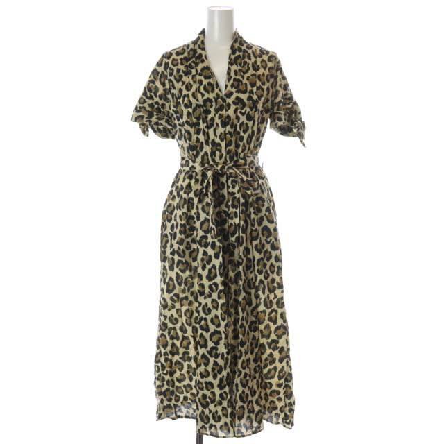 【中古】ザラ ZARA レオパードパフスリーブワンピース ロング S 黒 ブラック ベージュ ■SH /SY ■OS レディース 【ベクトル 古着】 241204