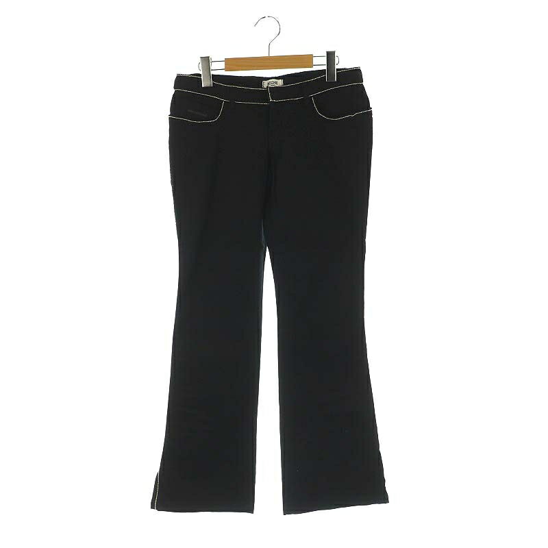 【中古】モスキーノジーンズ MOSCHINO JEANS ラインストーン フレアパンツ 28 黒 ブラック /DF ■OS レディース 【ベクトル 古着】 241211