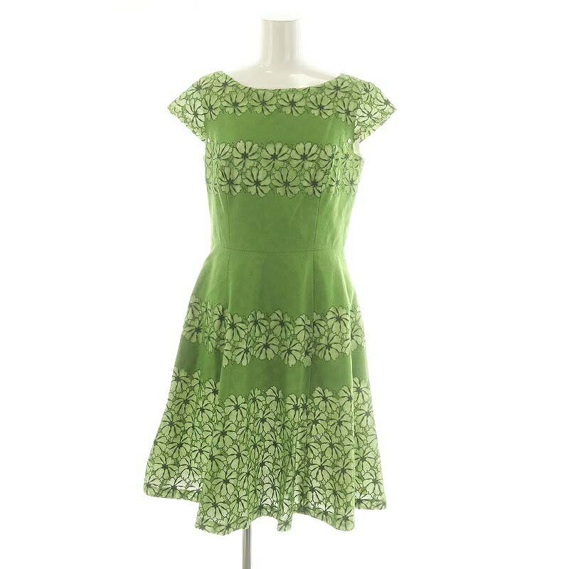 【中古】トッカ TOCCA 花柄 ワンピース フレンチスリーブ 膝丈 2 黄緑 イエローグリーン /NR ■OS レディース 【ベクトル 古着】 241219