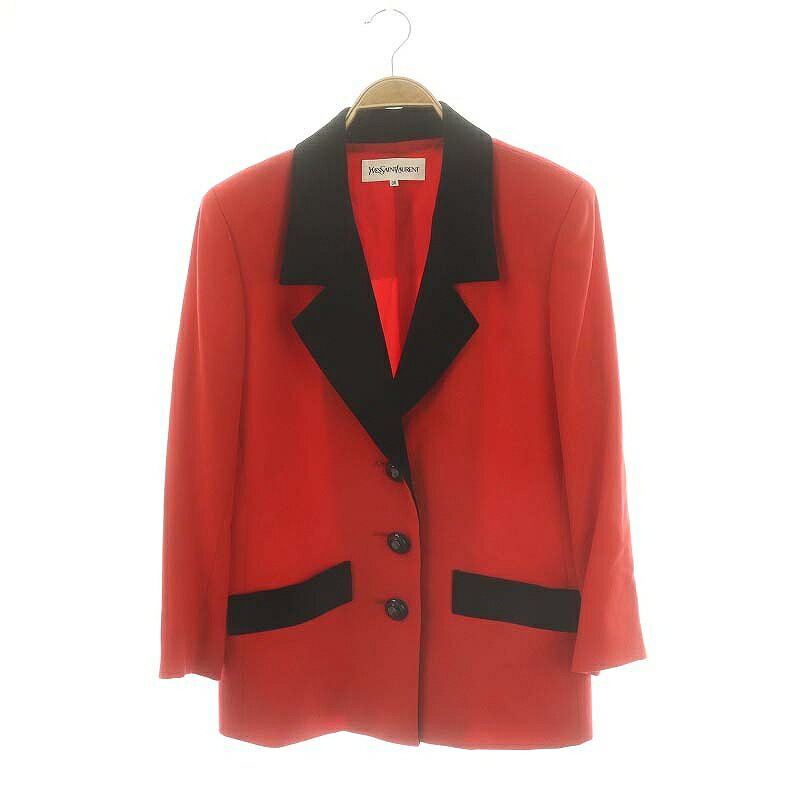 【中古】イヴサンローラン YVES SAINT LAURENT ウール バイカラー テーラードジャケット ブレザー シングル 36 S 赤 レッド 黒 ブラック /YQ ■OS レディース 【ベクトル 古着】 241219