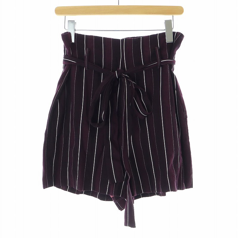 【中古】6 ROKU BEAUTY&YOUTH B&Y ロク ビューティーアンドユース STRIPE PIPING ショートパンツ リボン 36 S 小豆色 /AT ■OS ■SH レディース 【ベクトル 古着】 241218