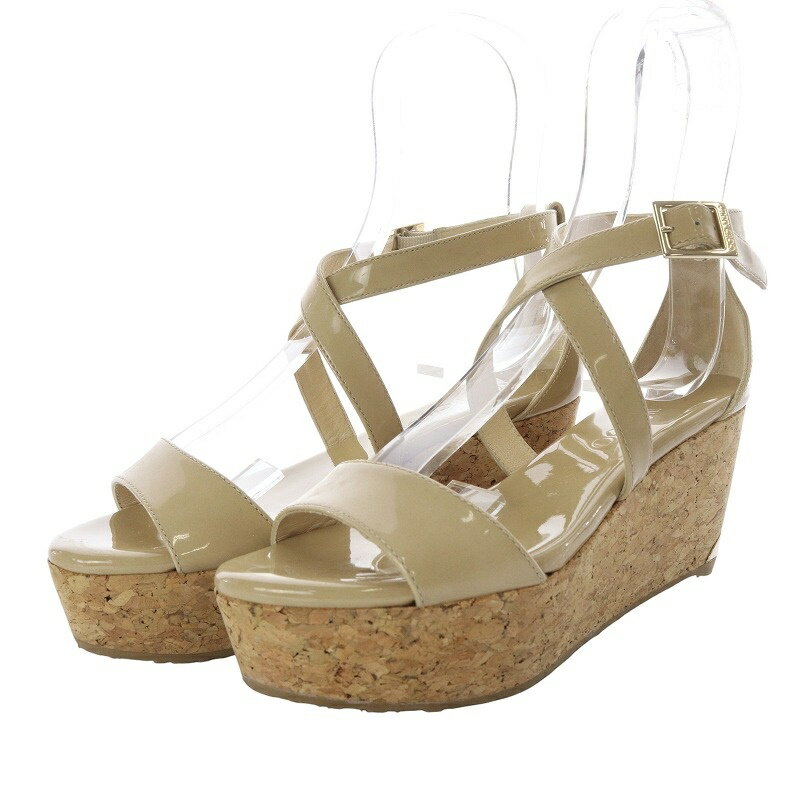 【中古】ジミーチュウ JIMMY CHOO PANTHER サンダル ウエッジソール エスパドリーユ ストラップ パテントレザー 34 21cm ベージュ /YO21 レディース 【ベクトル 古着】 241223