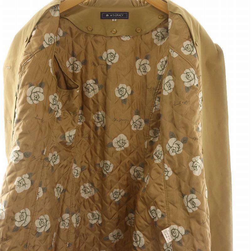 【中古】エムズグレイシー M'S GRACY ロング38ート アウター ギャザー襟 中綿ライナー付 ラインストーン 40 L ベージュ /KO ■OS レディース 【ベクトル 古着】 241223