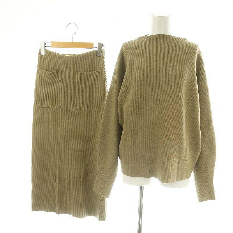 【中古】ミラオーウェン Mila Owen 22AW 袖ボリュームニット×ストレートスカートSE セーター 長袖 プルオーバー タイト ロング丈 マキシ丈 1 S カーキ 緑 グリーン /YQ ■OS レディース 【ベクトル 古着】 241219