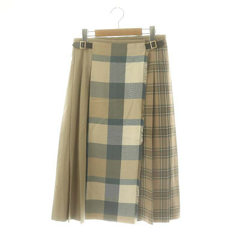 【中古】ブルーレーベルクレストブリッジ BLUE LABEL CRESTBRIDGE タータンチェック プリーツスカート キルトスカート ひざ下 ミディ丈 38 M ベージュ 55S18-691-40 /KO ■OS レディース 【ベクトル 古着】 241224