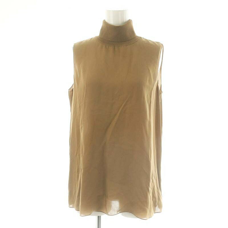 【中古】セオリー Theory 22AW Silk Combo SL Roll Neck Top トップス カットソー ノースリーブ タートルネック S ベージュ /MI ■OS レディース 【ベクトル 古着】 241223