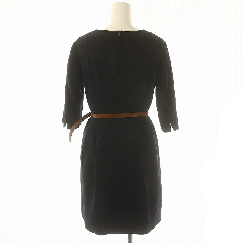 【中古】マカフィー MACPHEE トゥモローランド ワンピース ひざ丈 五分袖 ベルト付き ウール 38 M 濃紺 /YQ ■OS レディース 【ベクトル 古着】 250116