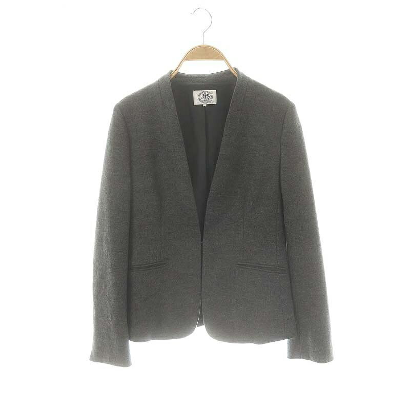 【中古】ジェイプレス J.PRESS 24AW ウールスムース ノーカラー ジャケット 総裏地 P7 グレー /HK ■OS レディース 【ベクトル 古着】 250121
