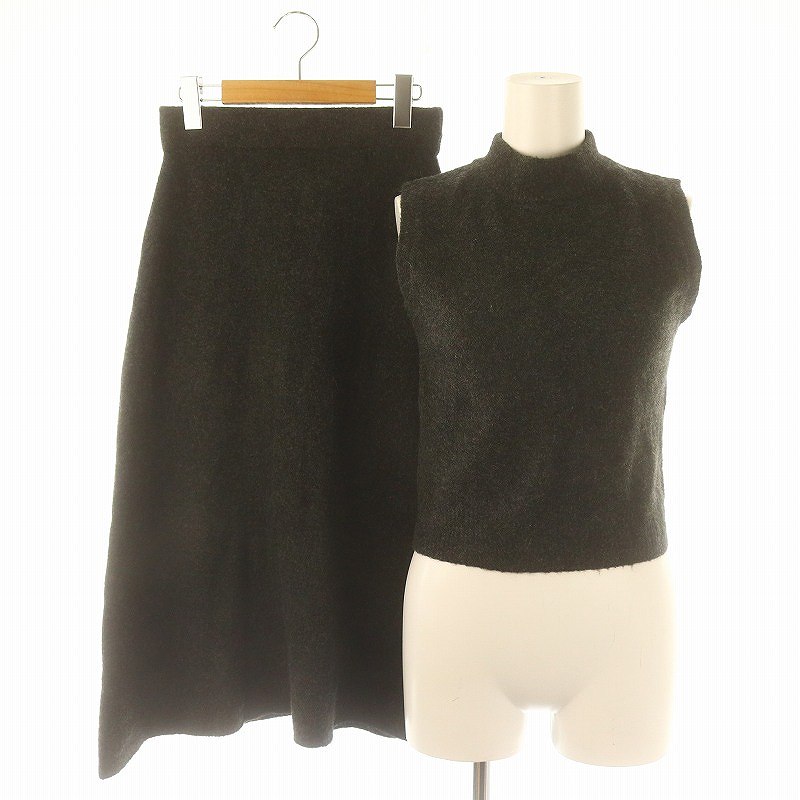 【中古】ザラ ZARA ノースリーブニット ミディスカート セットアップ マキシ丈 フレア プルオーバー S チャコールグレー /YQ ■OS レディース 【ベクトル 古着】 250124