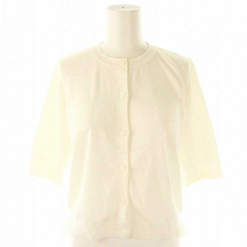【中古】フォクシー ブティック FOXEY BOUTIQUE Cardigan Audrina カーディガン ニット 五分袖 40 オフホワイト 43716 /DO ■OS レディース 【ベクトル 古着】 250124