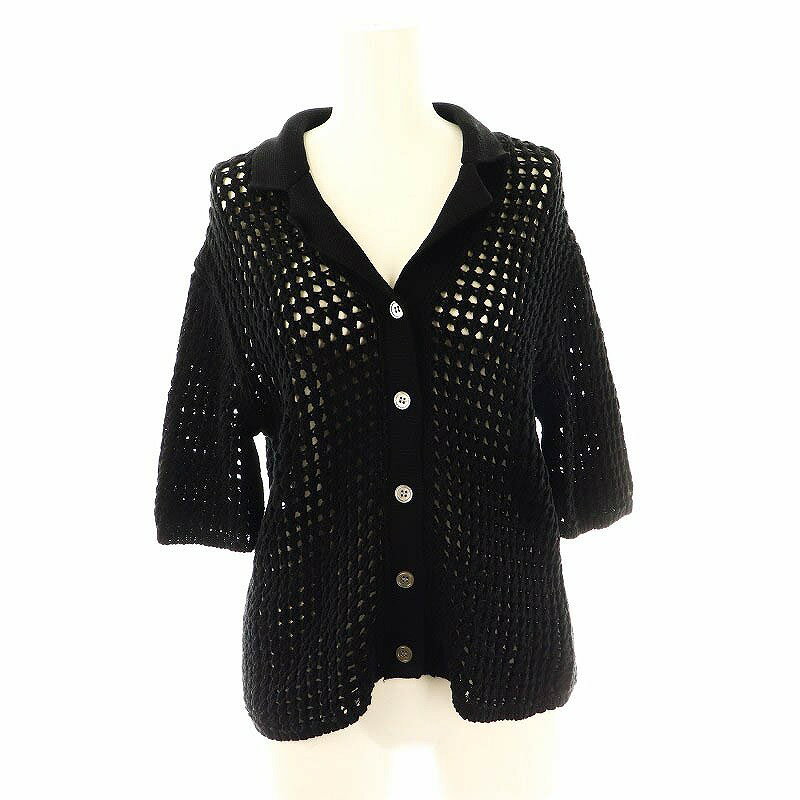 【中古】セオリー Theory 23SS Polished Twist Shrunken Camp SH カーディガン ニット 半袖 S 黒 /HK ■OS レディース 【ベクトル 古着】 250220