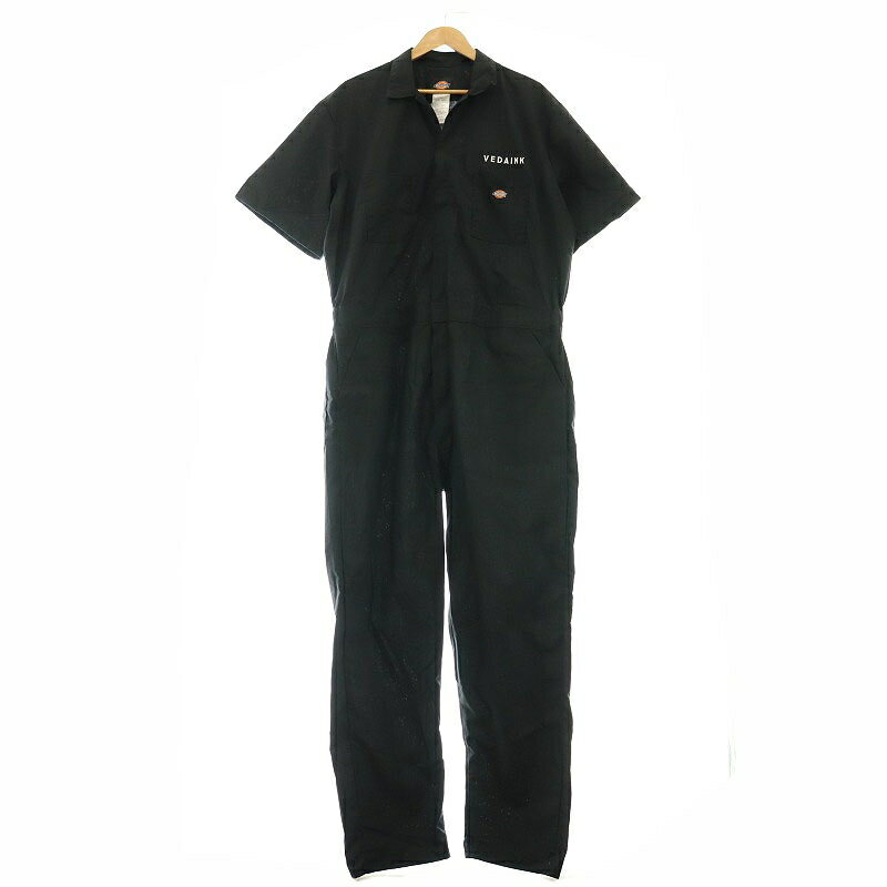 【中古】ディッキーズ Dickies バックプリントオールインワン オーバーオール 半袖 F 黒 ブラック /YQ ■OS メンズ レディース 【ベクトル 古着】 250213