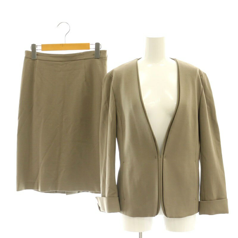 【中古】グリーンレーベルリラクシング ユナイテッドアローズ green label relaxing ジャケット スカート セットアップ ノーカラー タイト 40 38 ベージュ /CX ■OS レディース 【ベクトル 古着】 250307