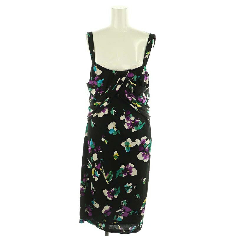 【中古】マックスマーラステュディオ Max Mara Studio 花柄キャミワンピース ロング ブラック マルチカラー /DO ■OS レディース 【ベクトル 古着】 250220