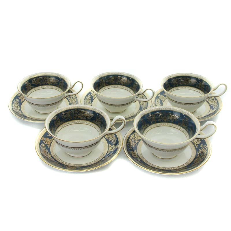 【中古】ウェッジウッド WEDGWOOD コロンビア ブルー ゴールド ピオニー カップ ソーサー 5客セット マルチカラー /YO21 その他 【ベクトル 古着】 250307
